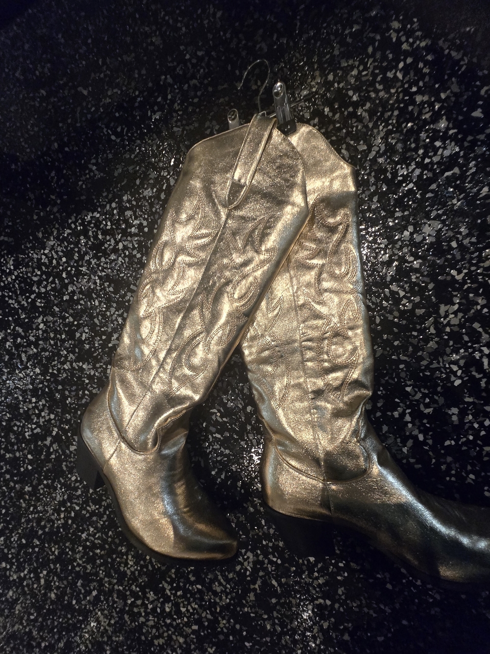 Metallic Gold Over-the-Knee Western Boots